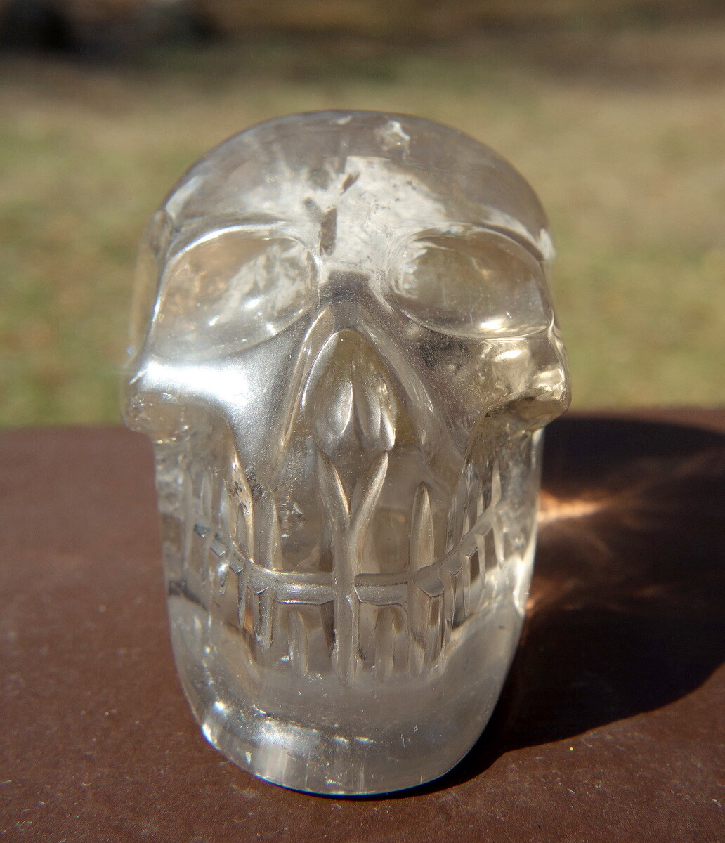 Quartz Crystal Skull Carving with Rainbows and a Touch of Smoky