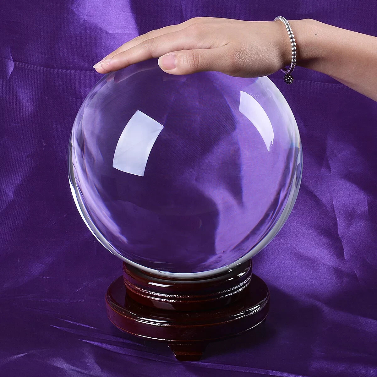 TOP 200MM 22LB Clear Crystal Ball Meditation Glass Sphere Photo Prop Free Stand