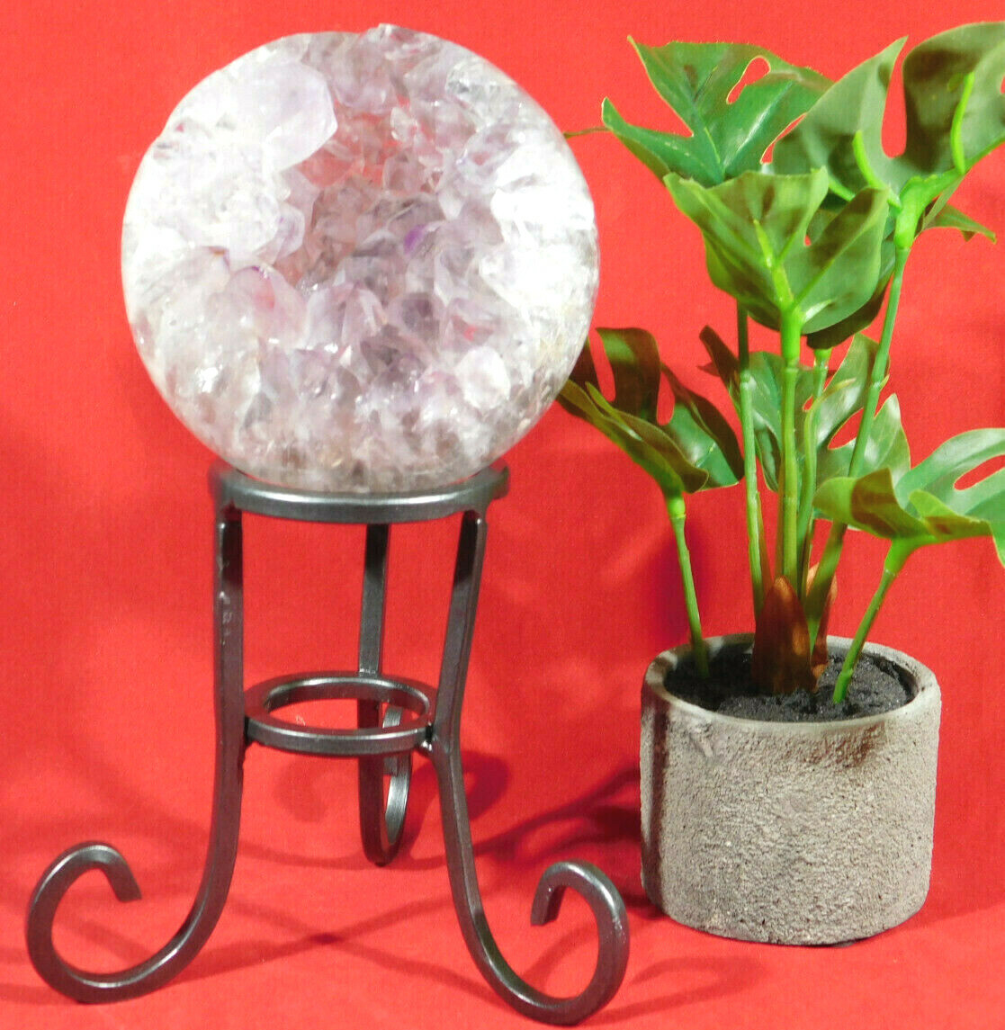 Sphere Display Stand Scroll Design Dark Silver Medium Size