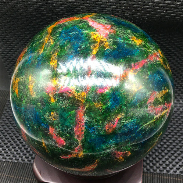 6338g Beautiful “Seven Colors Jade” sphere healing -Taiwan +stand