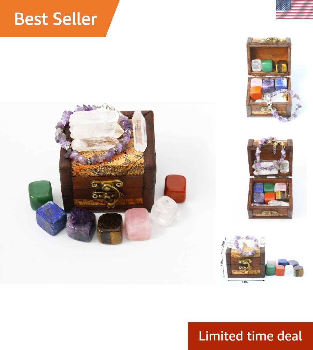 Elegant Healing Crystals & 7 Chakra Stones Set in Wooden Box – Gift for Women