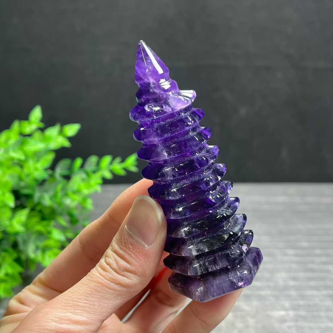 100g Natural Amethyst Quartz Pagoda Hand Carved Crystal Wenchang Tower