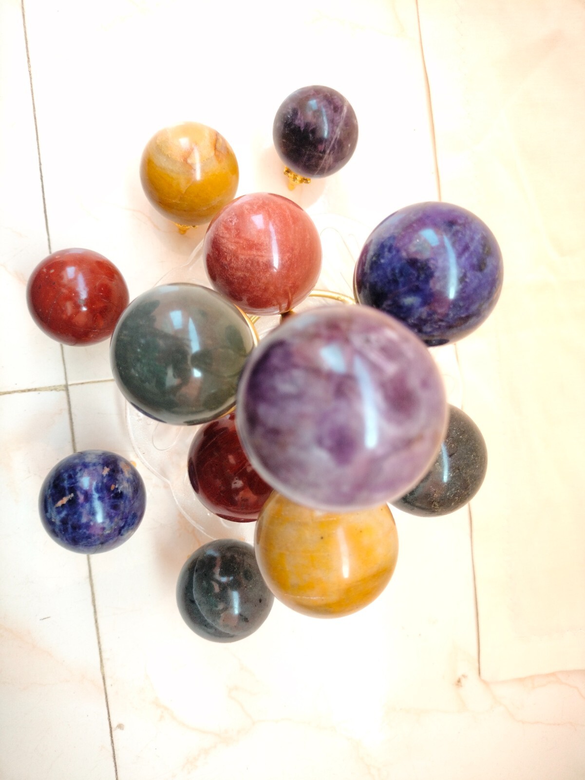 Seven chakra Spheres with stand | 2 set | Hand made|50mm approx