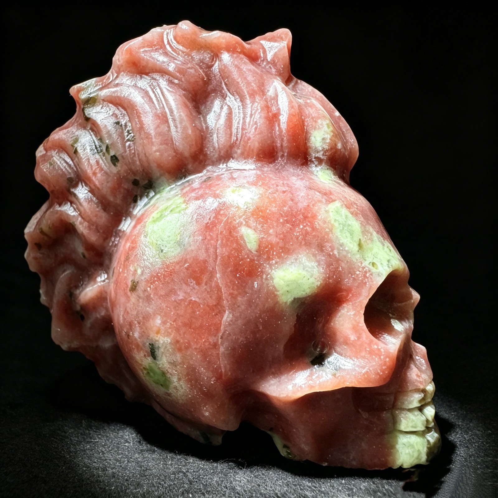 Natural Peach Blossom Tourmaline Skull Carving Figurine Gothic Decor Desk Orname