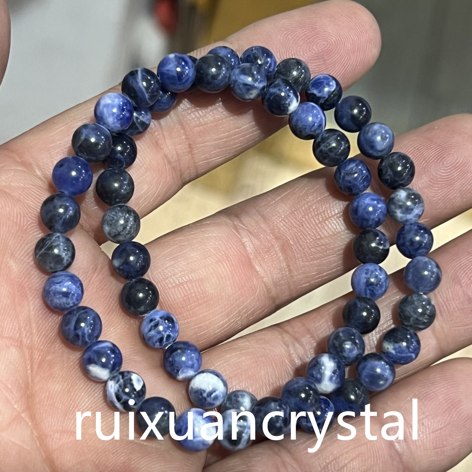 Wholesale Lot 6pcs Natural Blue-vein stone 6 mm 7.5″Crystal Stretch Bracelet