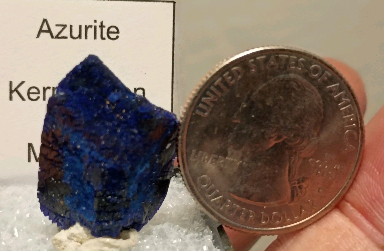 Beautiful Azurite Crystal, Kerrouchen Mine Morocco In 1.5″ Display Box.