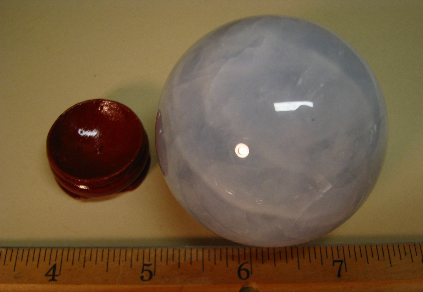 .59lb 2.26inch BLUE CELESTITE SPHERE W/WOOD STAND MADAGASCAR #059