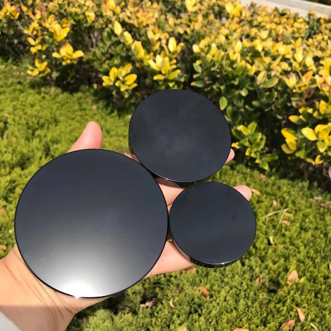Natural Obsidian Mirror,Obsidian Wafer,Crystal Disk,Reiki Crystal Gift + stand