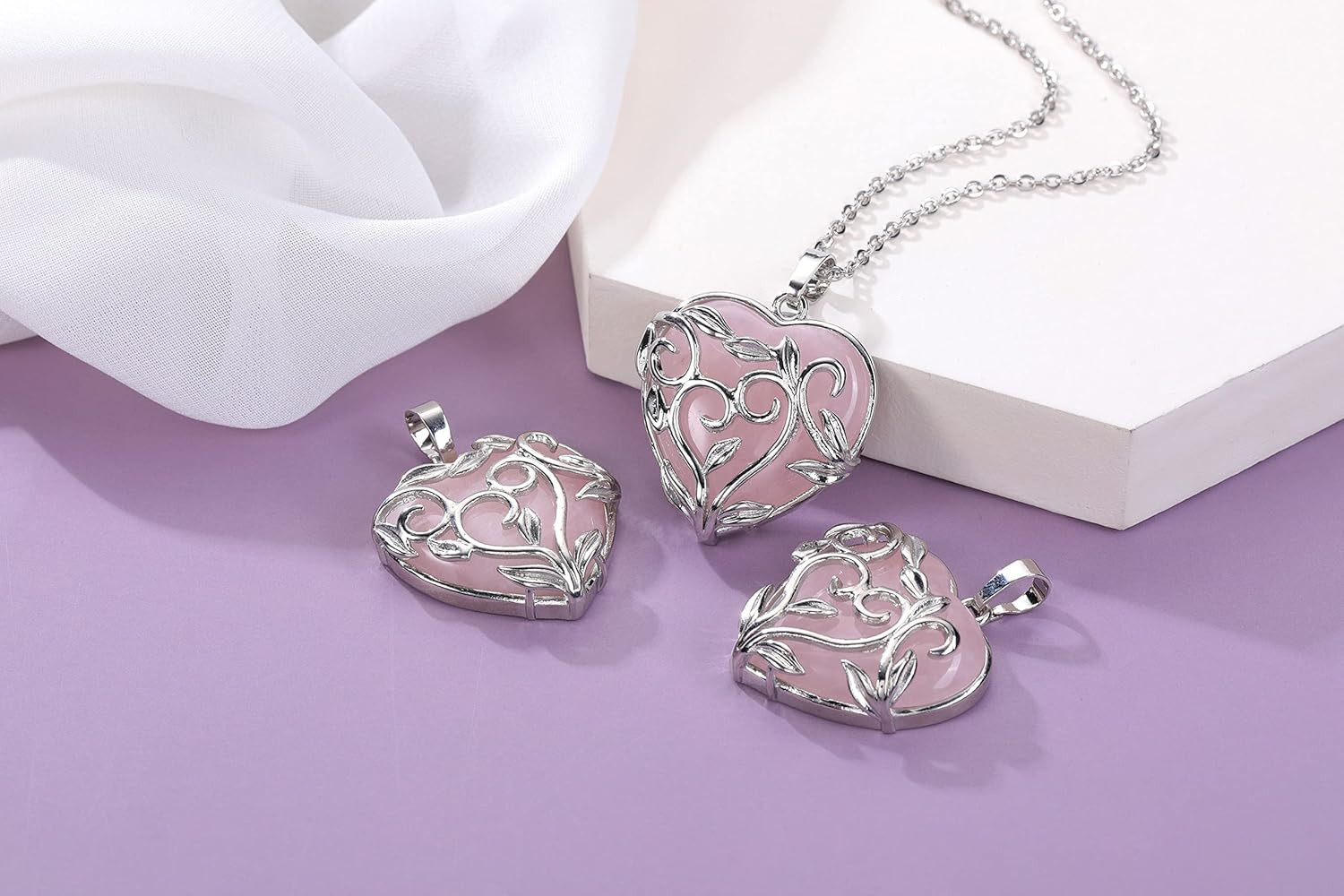 Natural Crystal Heart Necklace Wire Wrapped Reiki Healing Women Gift Box 4 Types