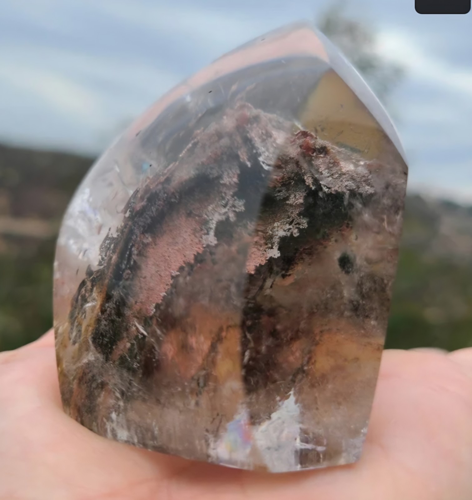 Large Garden Quartz Crystal Free Form w/ Peach & Green Inclusions