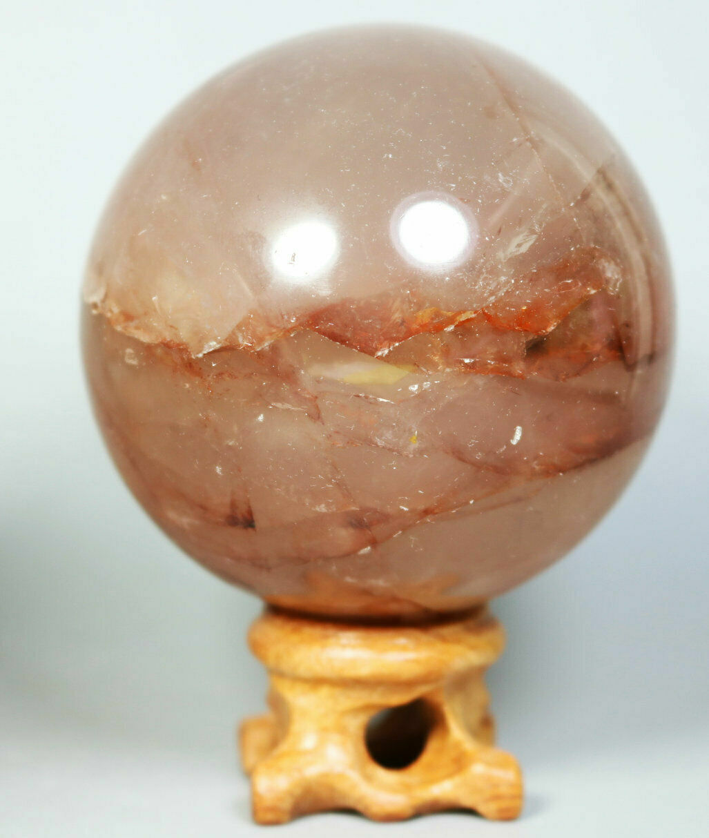 Natural RED FIRE QUARTZ Hematoid Crystal PHANTOM MULTI INCLUSIONS Sphere Stand