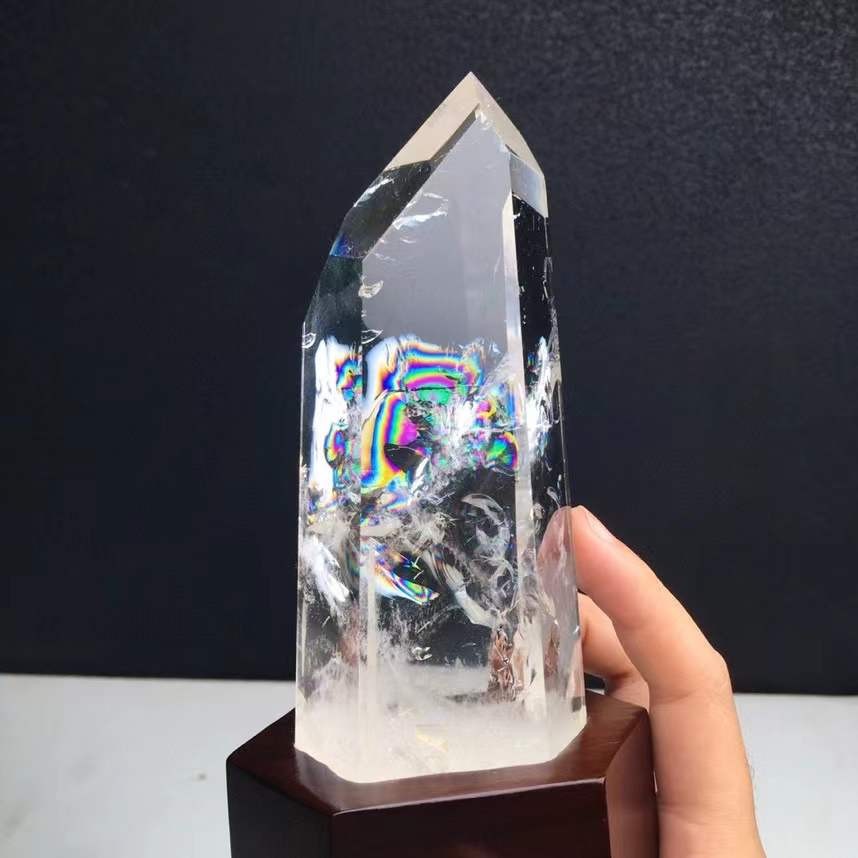 1.37LB Natural Rainbow White Quartz Obelisk Crystal Energy Point Reiki Decor