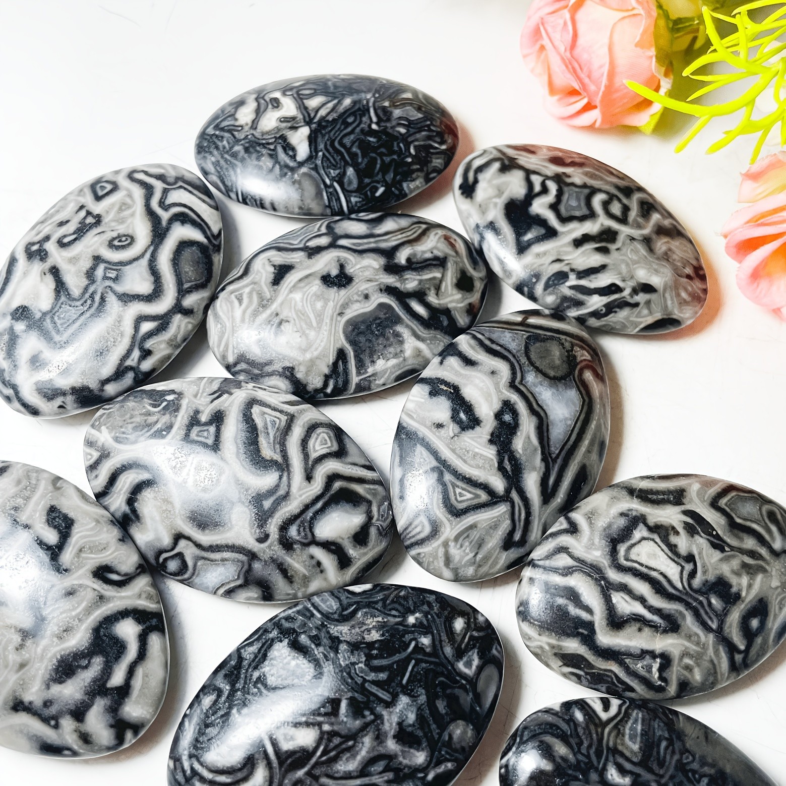 3PC Wholesale Natural Crystal Picasso Jasper Palm Stone Quartz Healing Decor