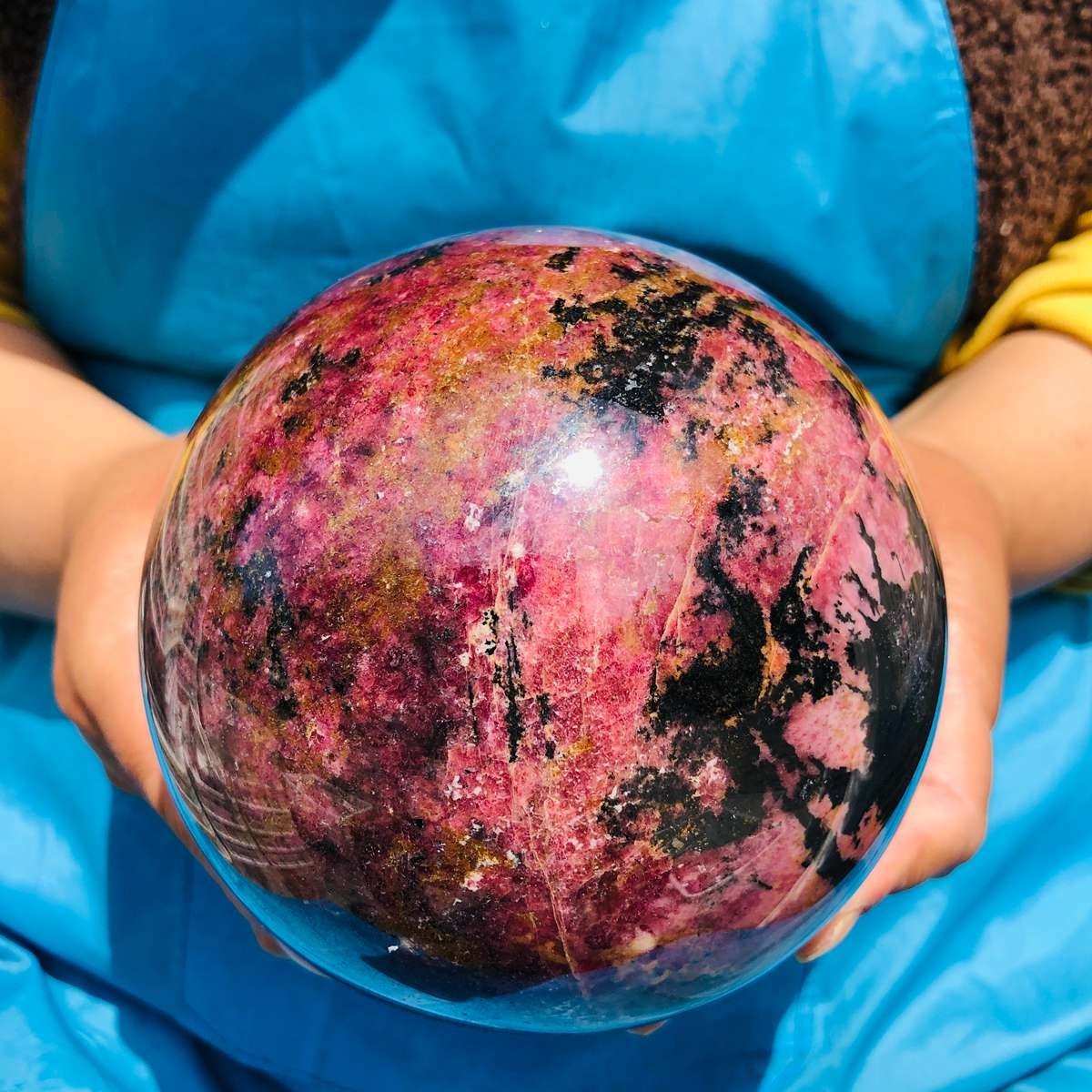 6.77LB Natural Rhodonite Crystal Sphere Pink Black Healing Gem Stone 4792