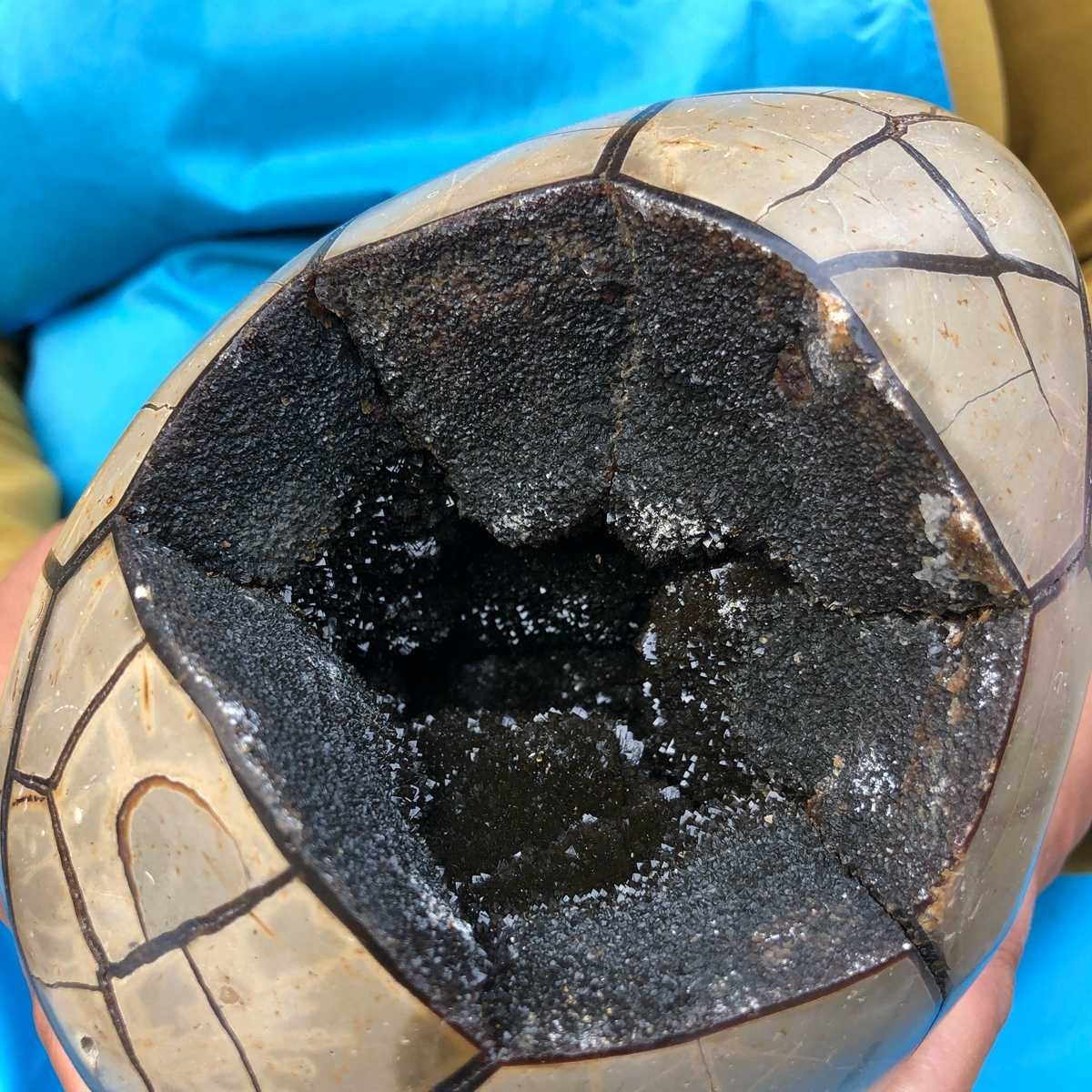 7.23LB Natural Septarian Dragon Egg Geode with Lid Reiki Energy Healing Crystal