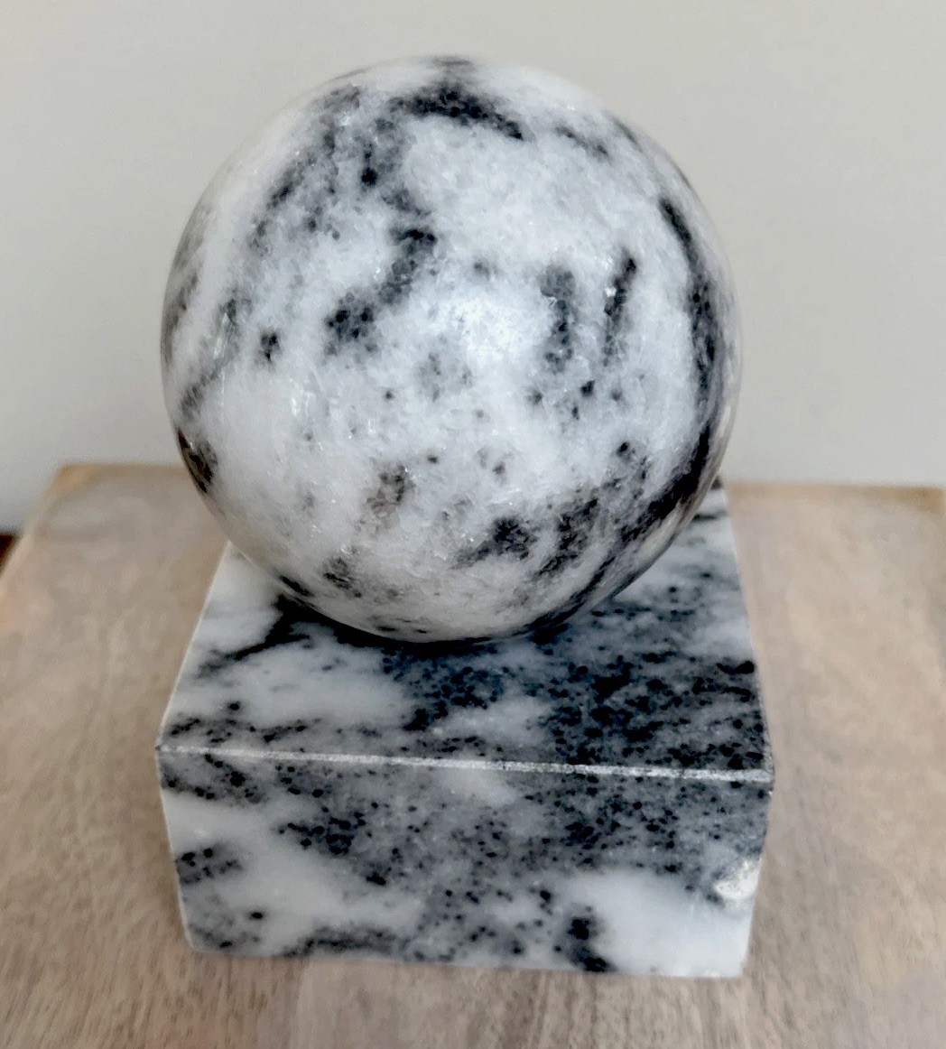 Marble Cube Sphere Swirled Stone Fused Sculpture Modern Minimalist Bookend Decor
