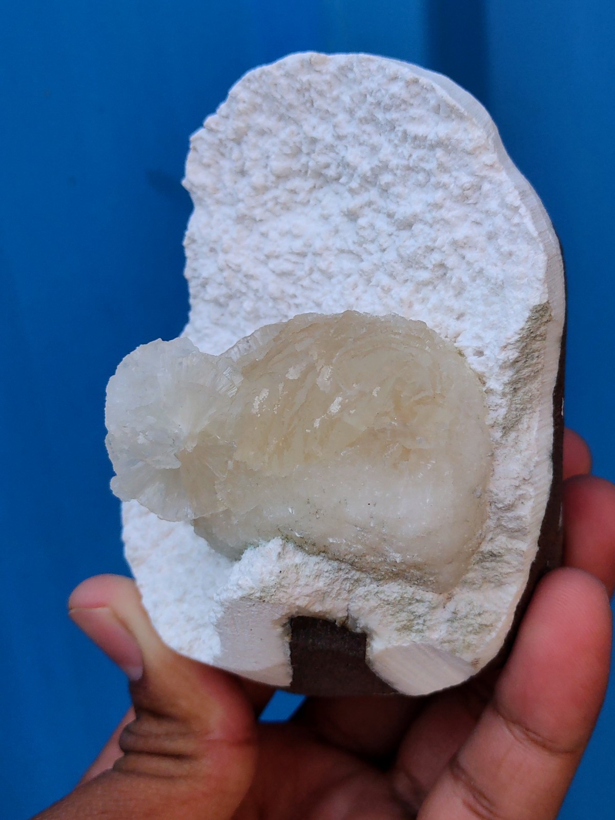 Yellow Sterlite Ball on Okenite Natural mineral specimen