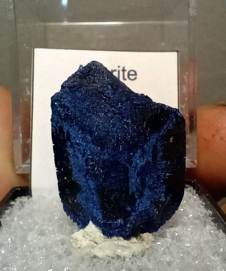Beautiful Azurite Crystal, Kerrouchen Mine Morocco In 1.5″ Display Box.