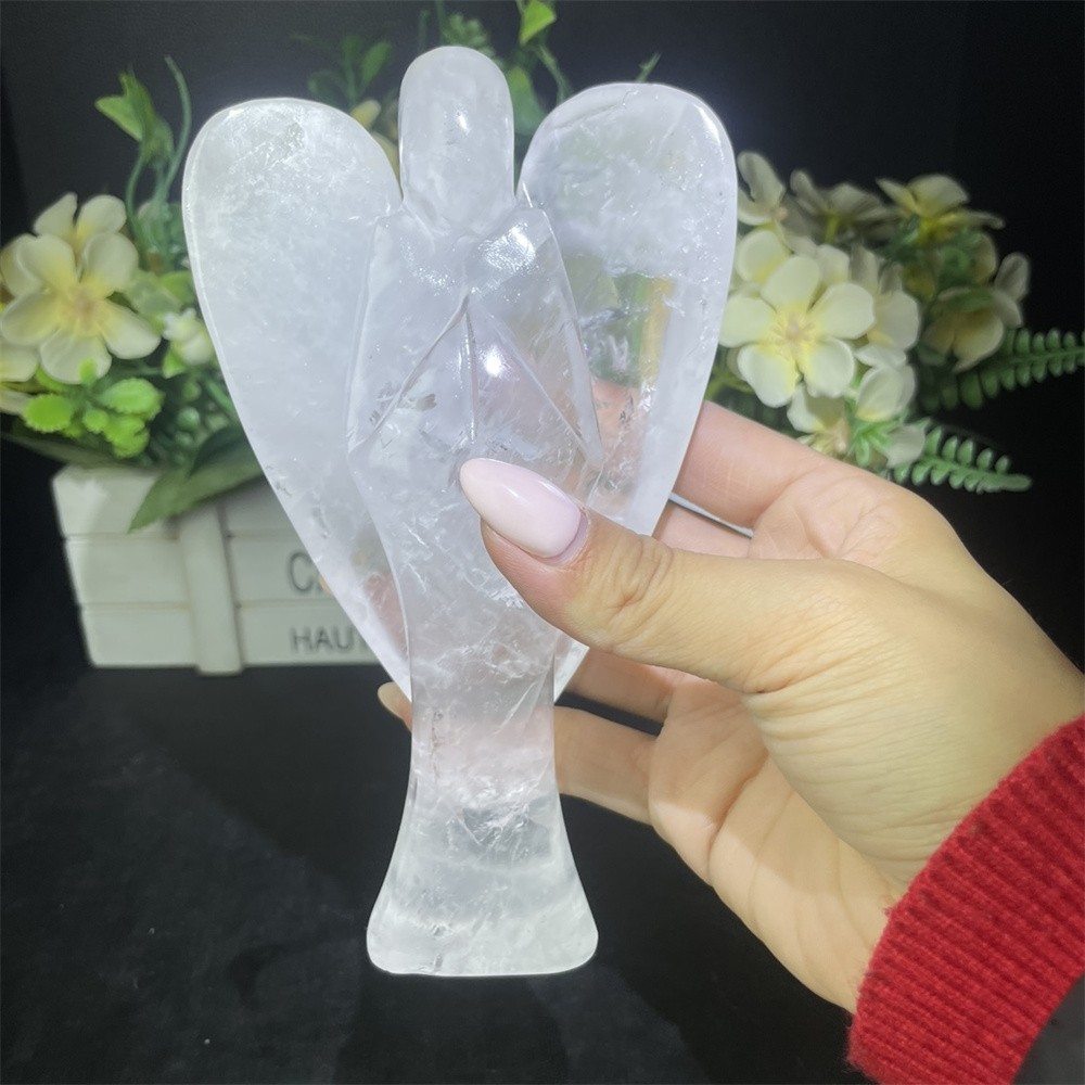 1.3LB 5.9″ Natural A+ Clear Quartz Angel Carving Crystal Quartz Mineral Decor