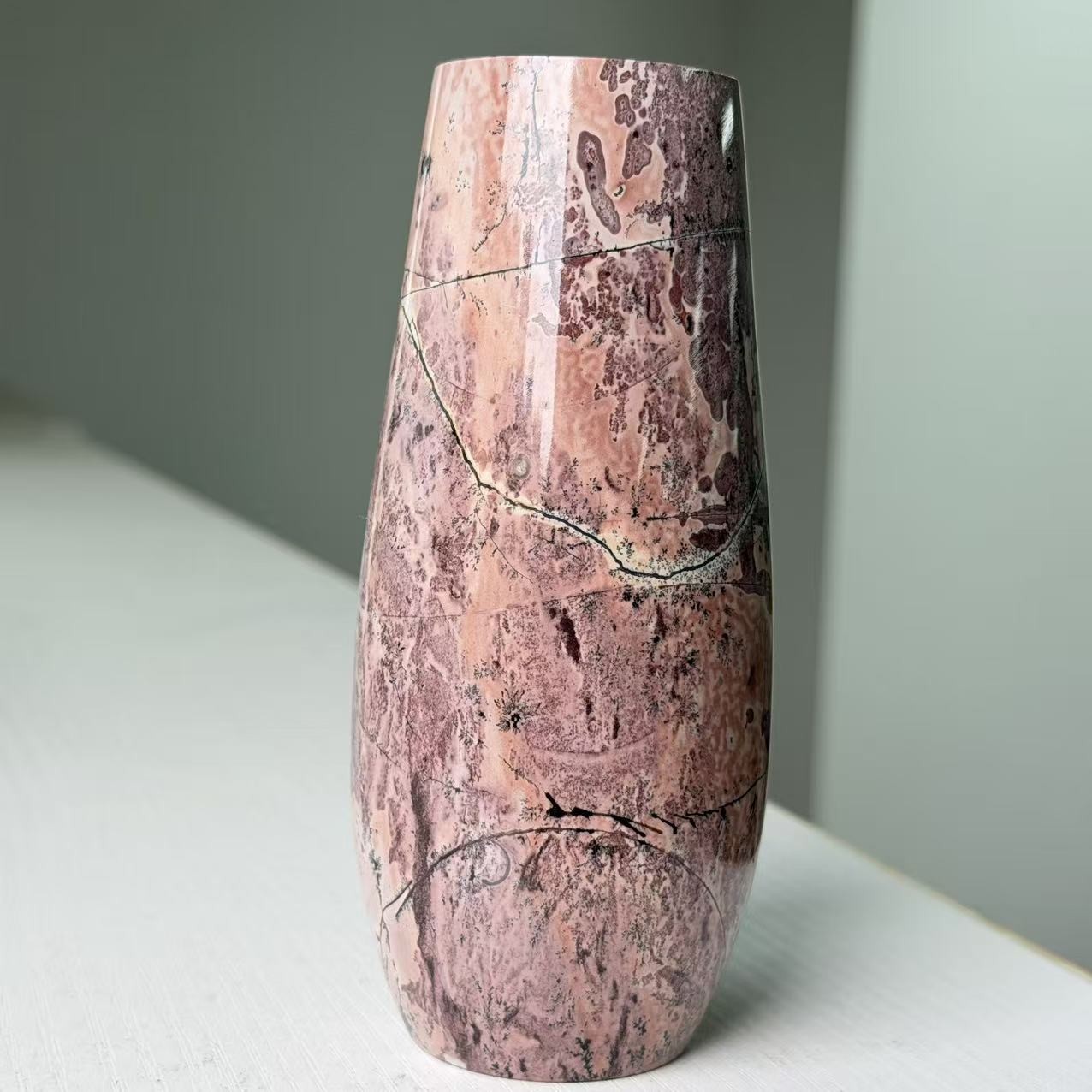 1.1LB 5.1″ Natural Picture Jasper Vase Crystal Carving Healing Home Decor