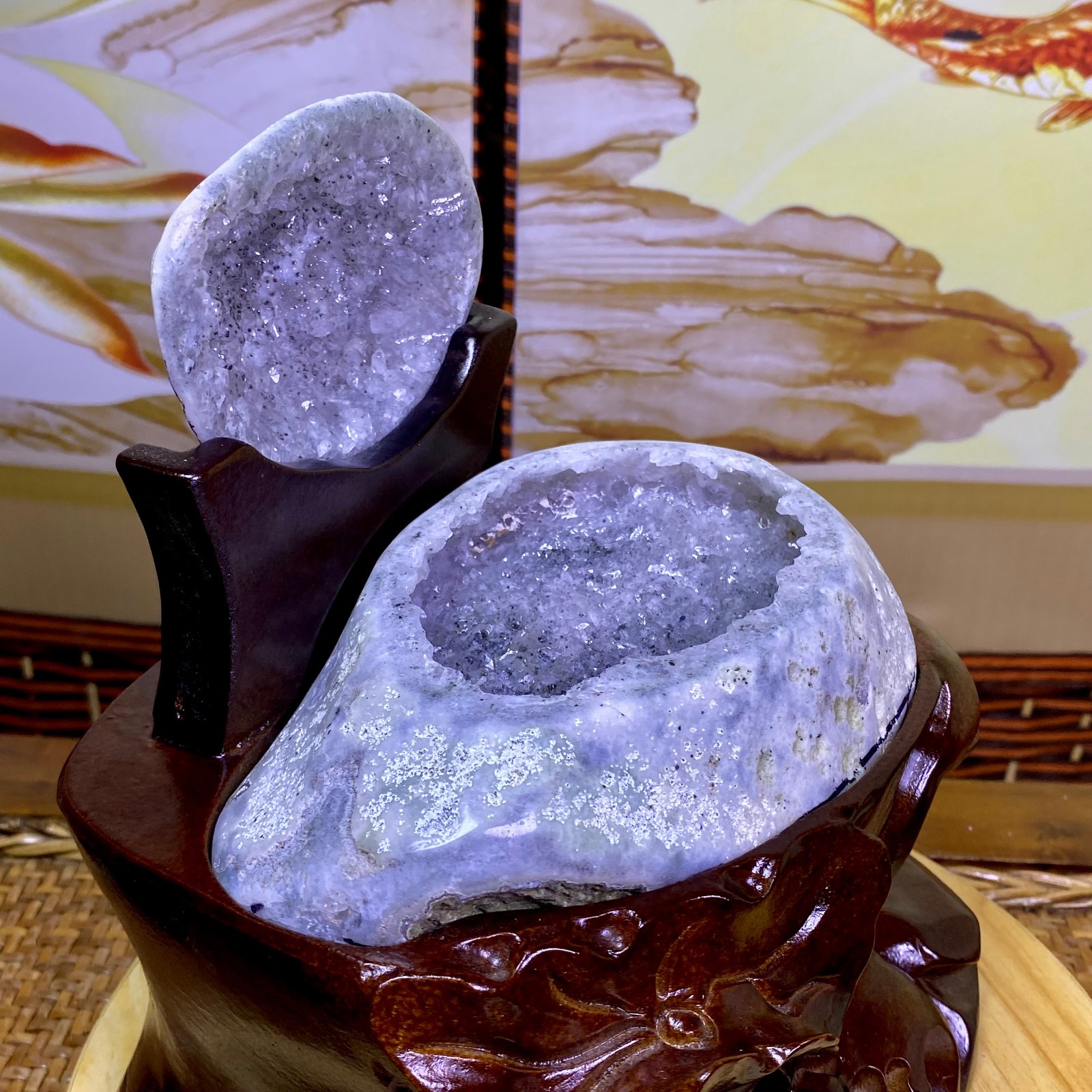 5.15LB Natural Amethyst Geode Quartz Crystal Cornucopia Mineral Specimen +Stand