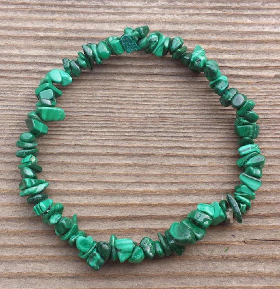 NATURAL MALACHITE STONE GEMSTONE STRETCHY CHIP BRACELET