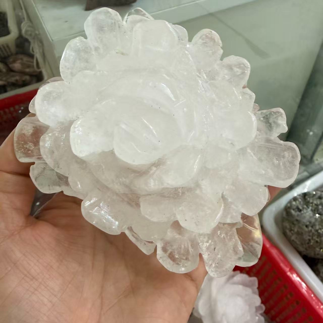 1pc Natural White Quartz Carved Crystal Flower Skull Reiki Healing Decor Gift