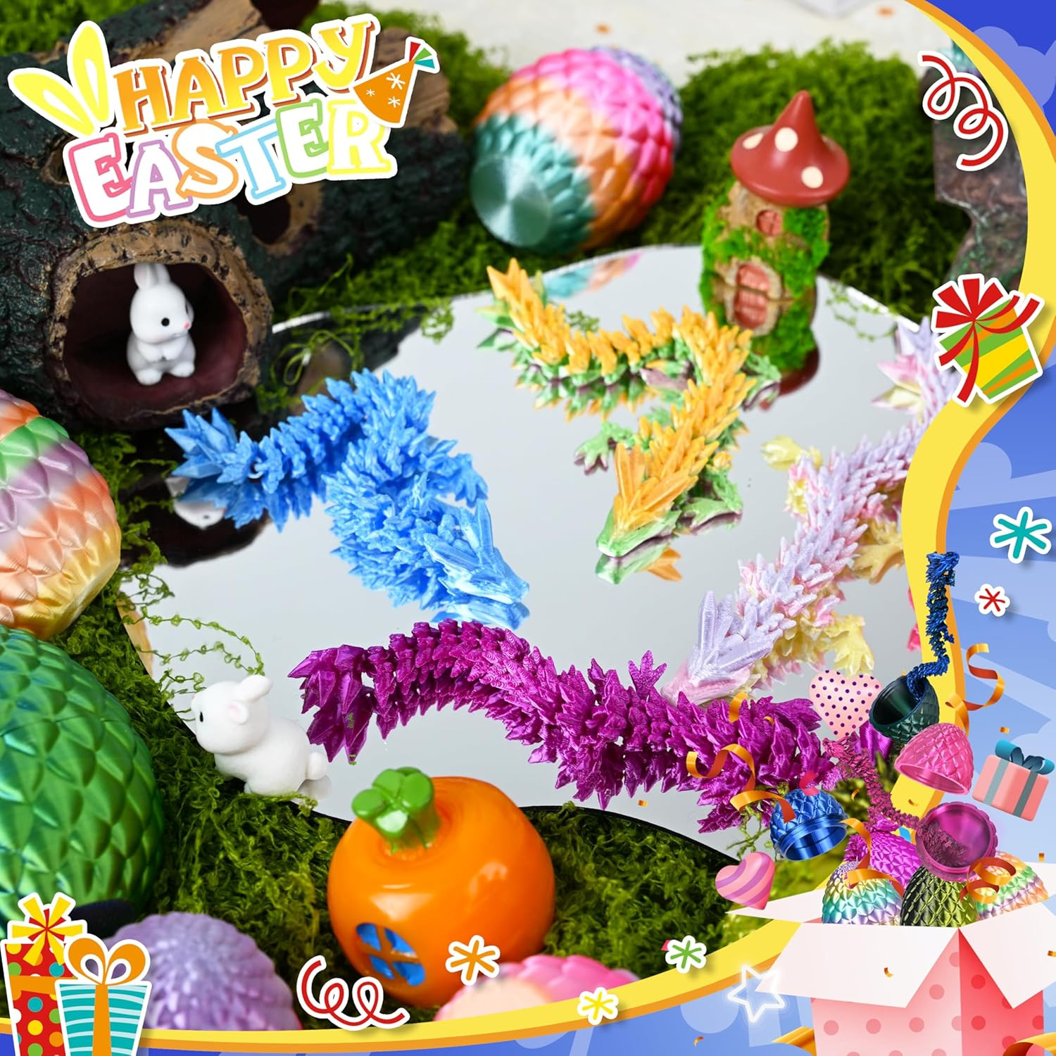 24P 3D Printed Dragon Eggs, Mystery Crystal Dragon Egg for Birthday Party Favors