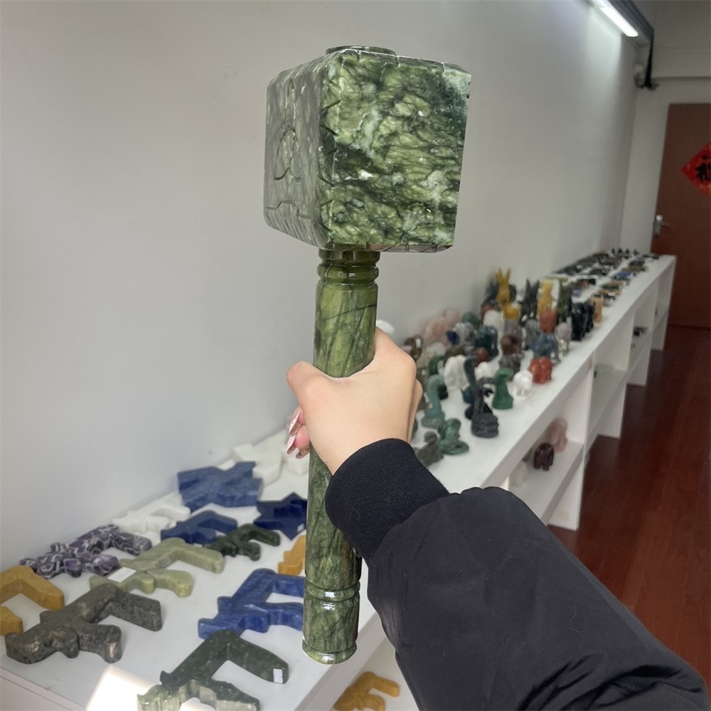 8.8LB 15.7″Natural Large Xiuyan Jade Hammer Carving Crystal Quartz Reiki Statue