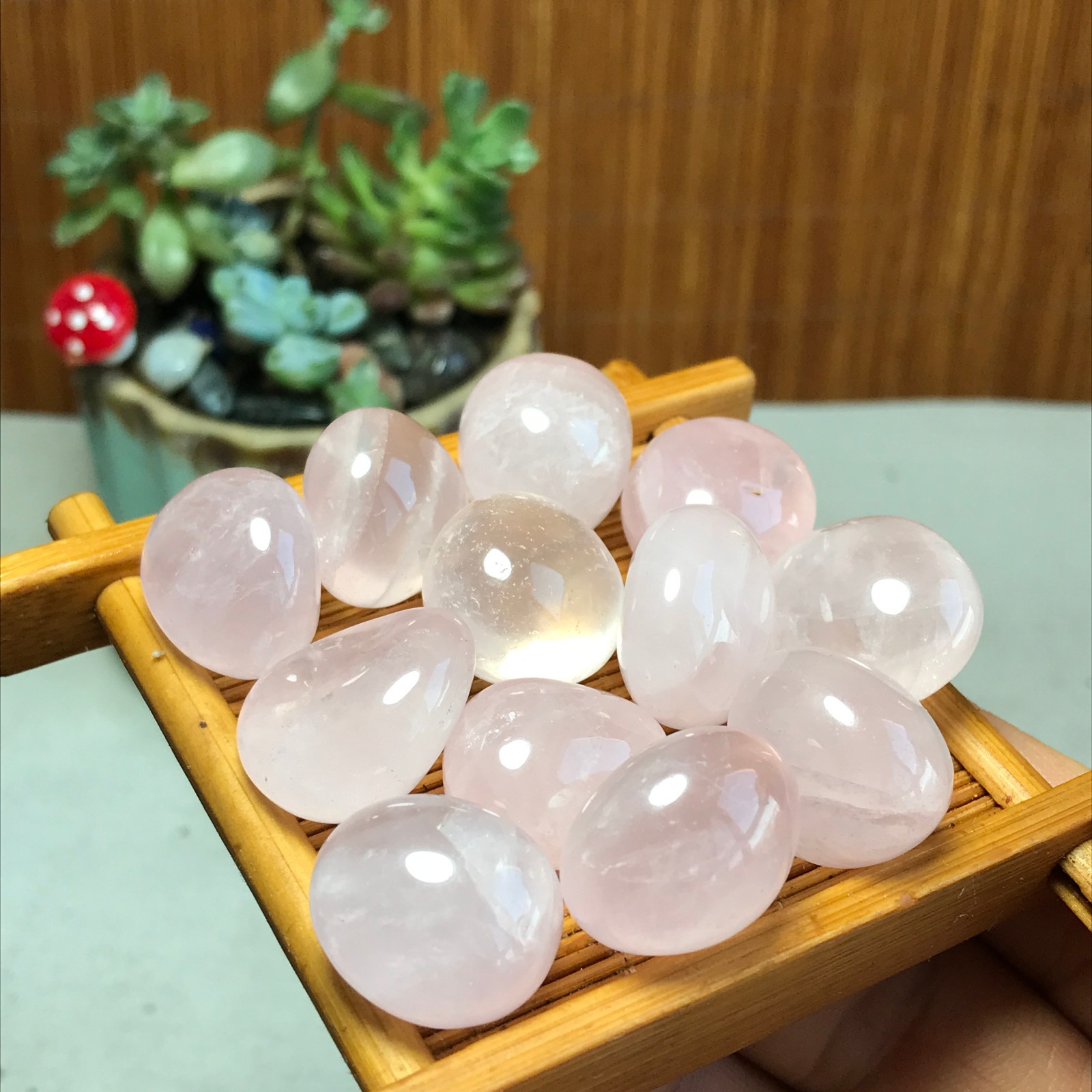 12pcs Natural pink rose quartz Crystal gemstone Polish Mineral Specimen 93g 5716
