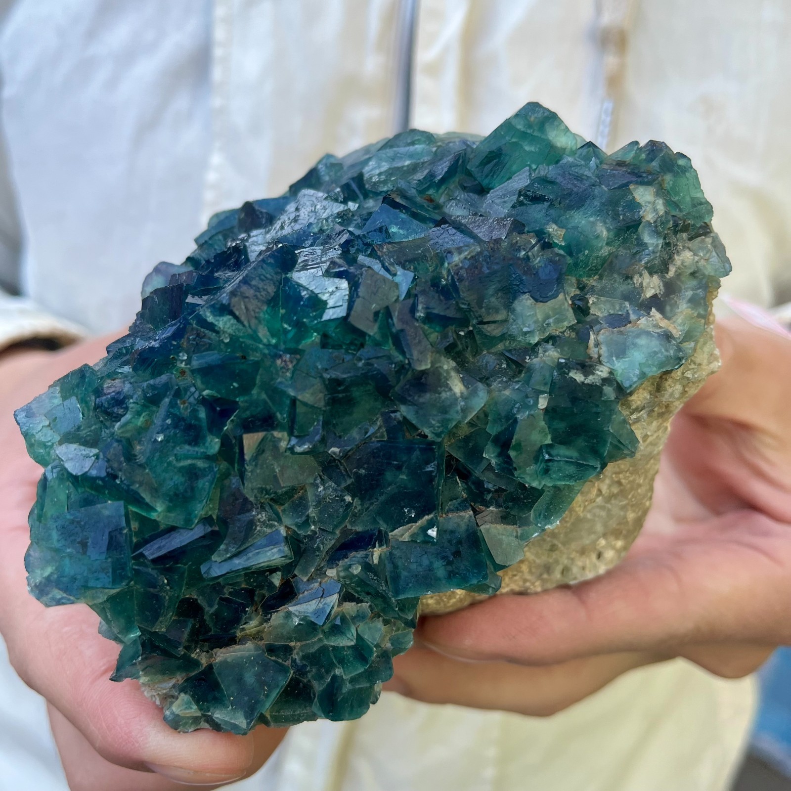 1.8LB Natural cubic green fluorite crystal cluster rough mineral specimen