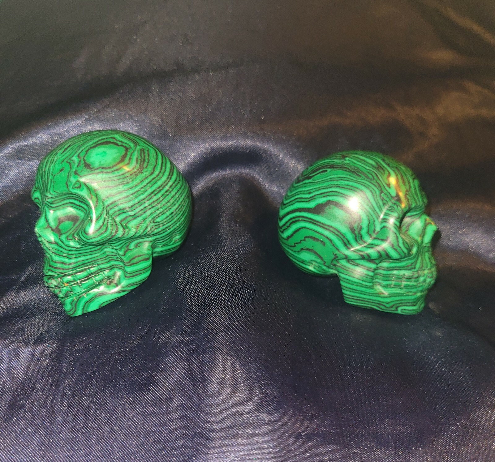 2” Malachite Stone Skull Hand-Carved US SELLER