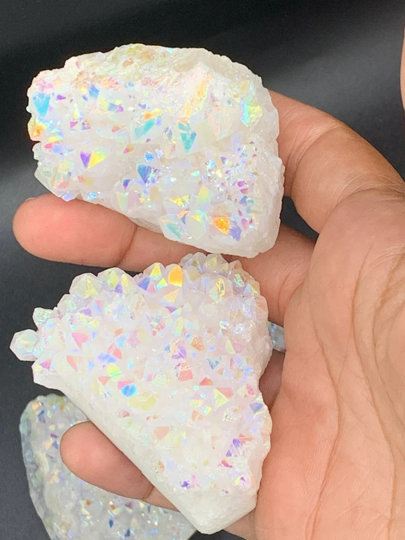 Rainbow Angel Aura Quartz Cluster Raw Titanium Geode Crystal Healing Specimen