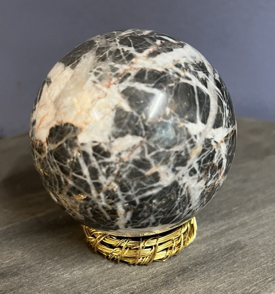 Polished Spider Web Zebra Jasper sphere- 10.3 oz