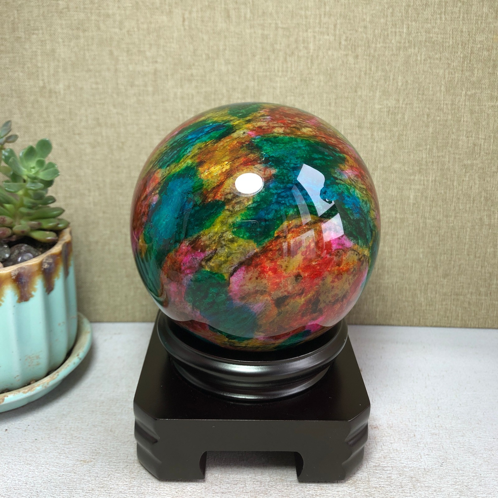 Natural “Seven Colors Jade” sphere flat bottom specimen Taiwan China 99mm A4577
