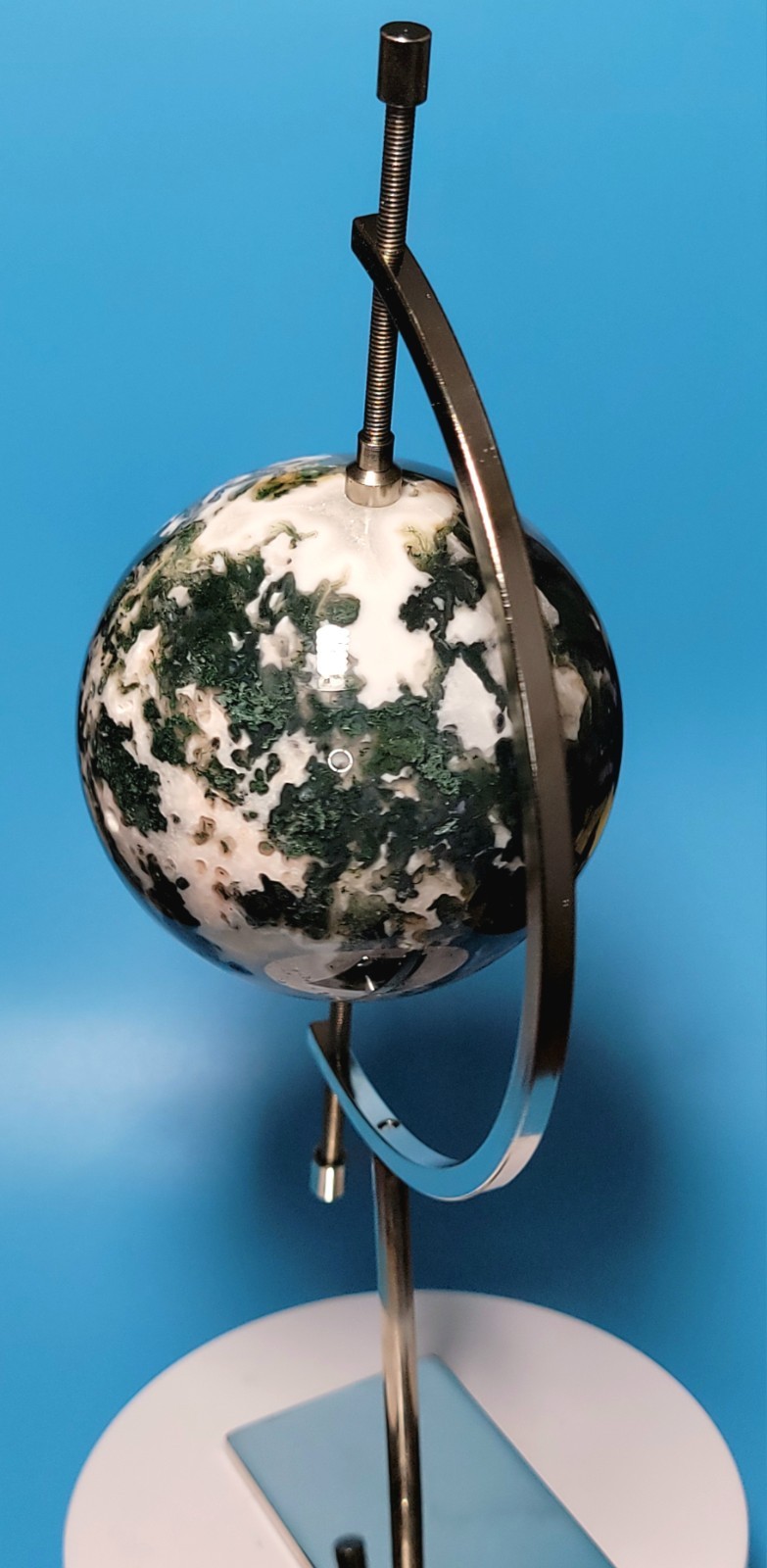 1.6 Lb Natural Aquatic Plants Agate Crystal Sphere with Aluminum Display Stand
