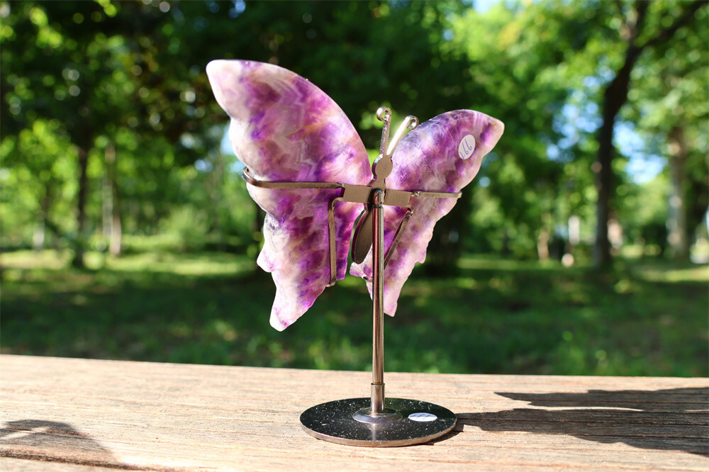5.2” A pair Natural Dream Amethyst Butterfly Wing Reiki Crystal Skull Decor