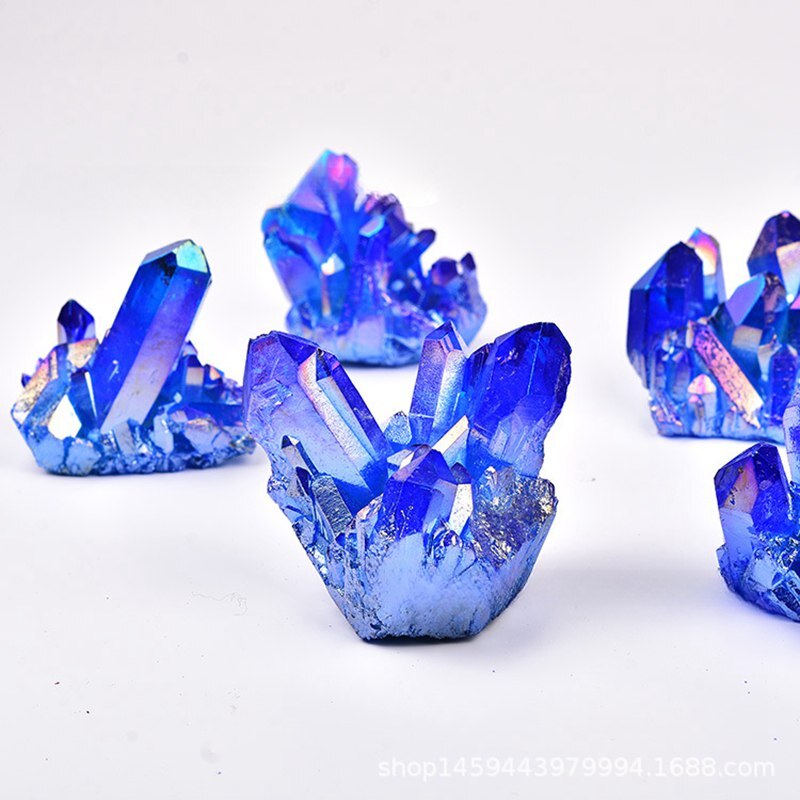 50g Natural Aura Blue Titanium Ore Stone Quartz Crystal Cluster Energy Specimen