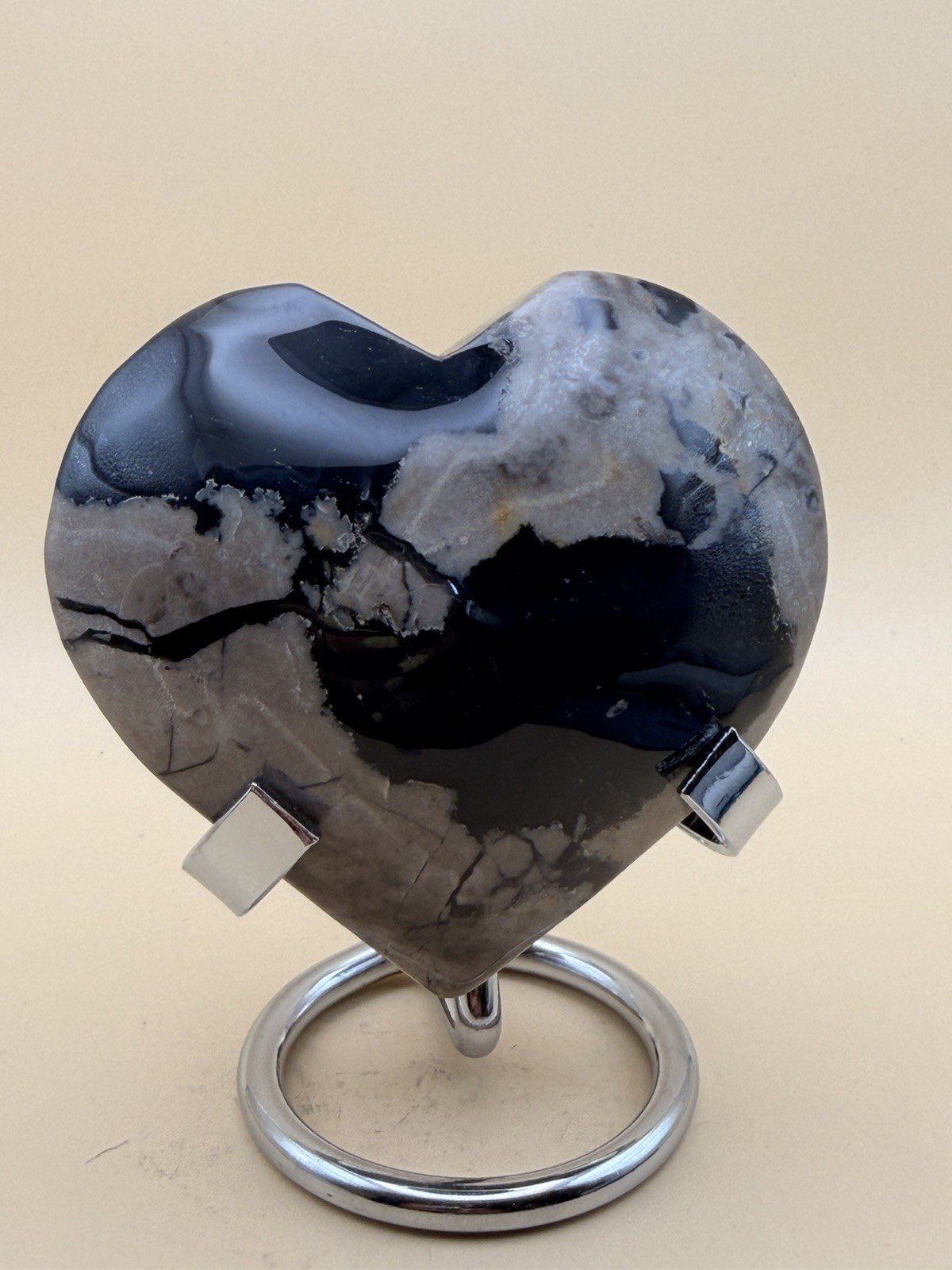 Silver Metal Crystal Heart Stand Gemstone Display Base for Collectibles 1 Pc