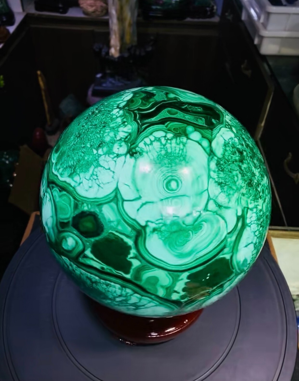 42.55LB Large Natural Malachite quartz hand Carved sphere Crystal Healing+stand