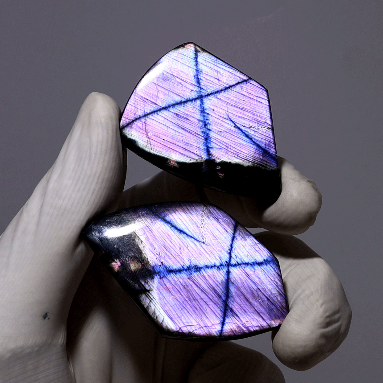 The Violet Cross of Light | Rare Purple Labradorite Twin Slabs | Matched Crystal