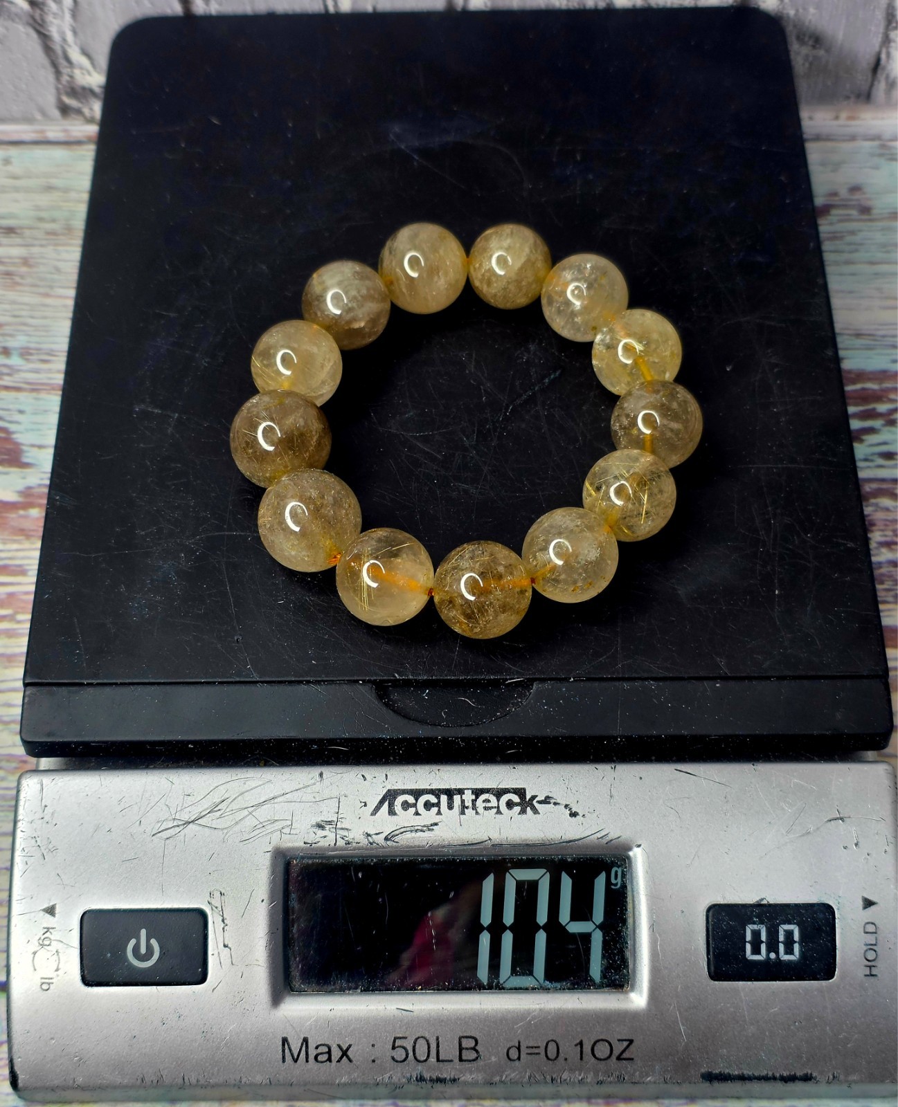 Natural Golden Rutile Quartz Bracelet 17mm Round Beads Stretch Crystal 104g