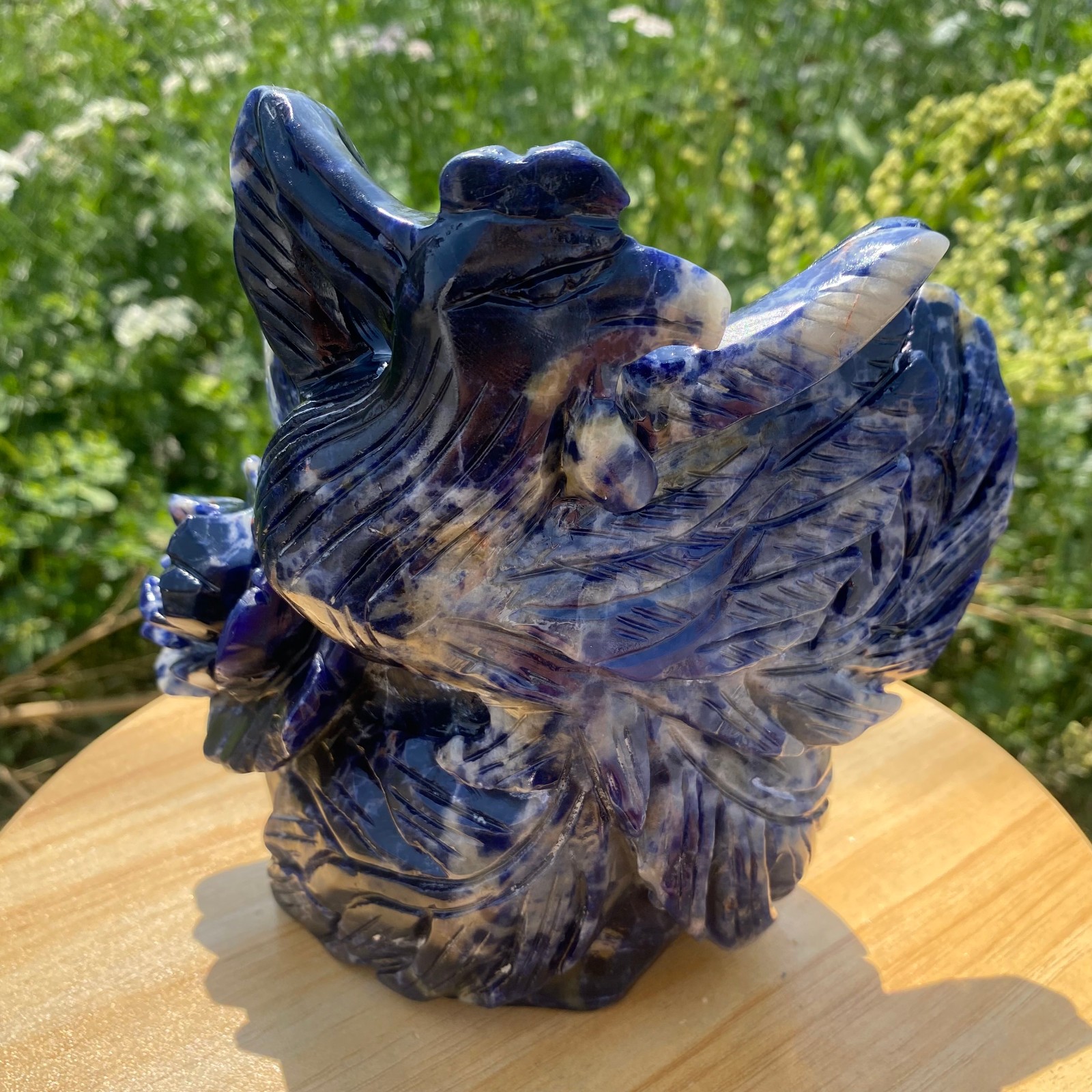 4.62LB Natural Blue Vein Stone Phoenix Carving, Home Decoration