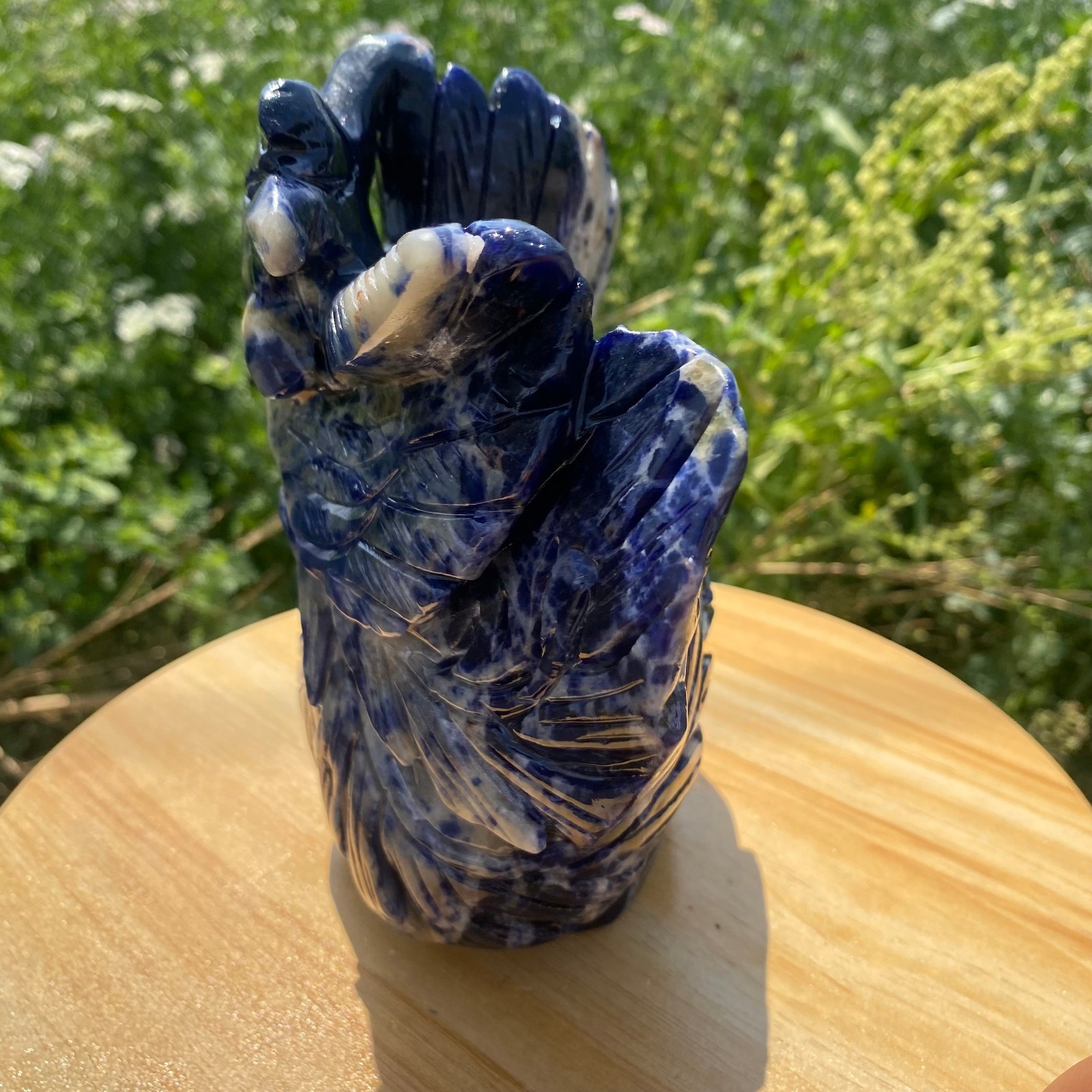 4.62LB Natural Blue Vein Stone Phoenix Carving, Home Decoration