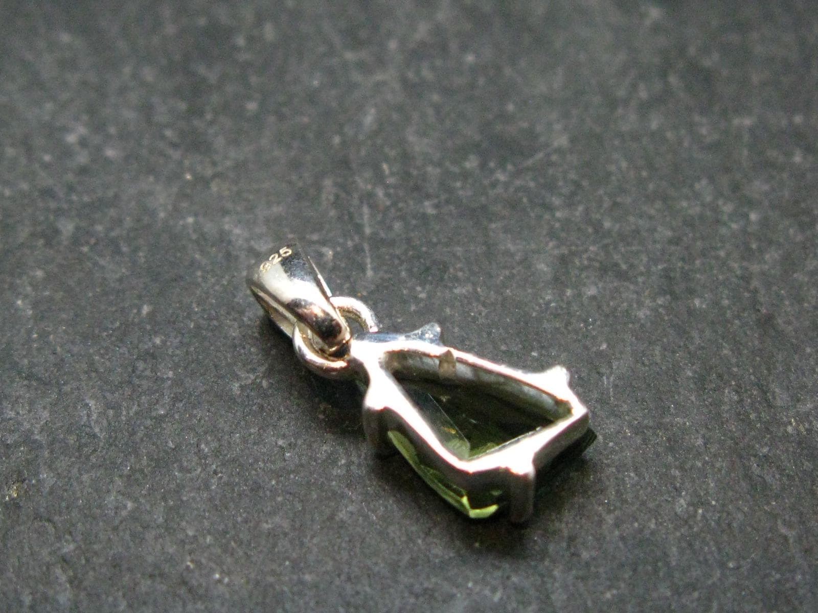 Moldavite Tektite Facetted Silver Pendant from Czech Republic – 0.7″ – 1.0 Grams