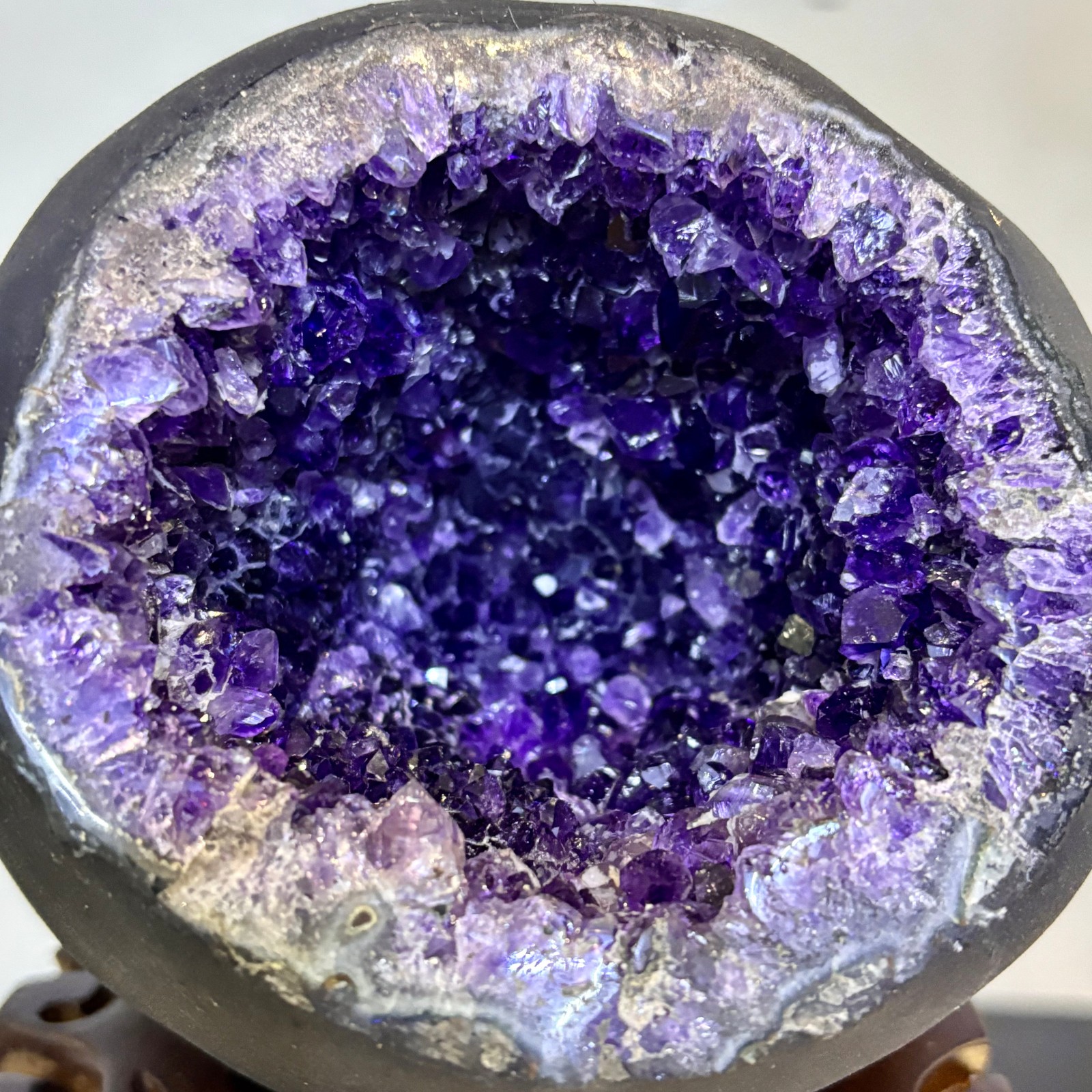 4.18LB Natural uruguay amethyst geode quartz money bag crystal +stand