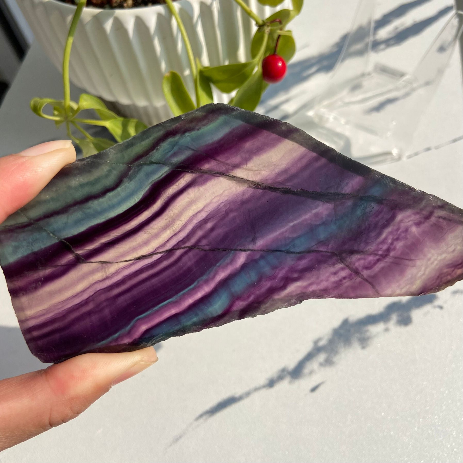 190g Rainbow Fluorite Stone Slab Slice Quartz Crystal Specimen Healing No Stand