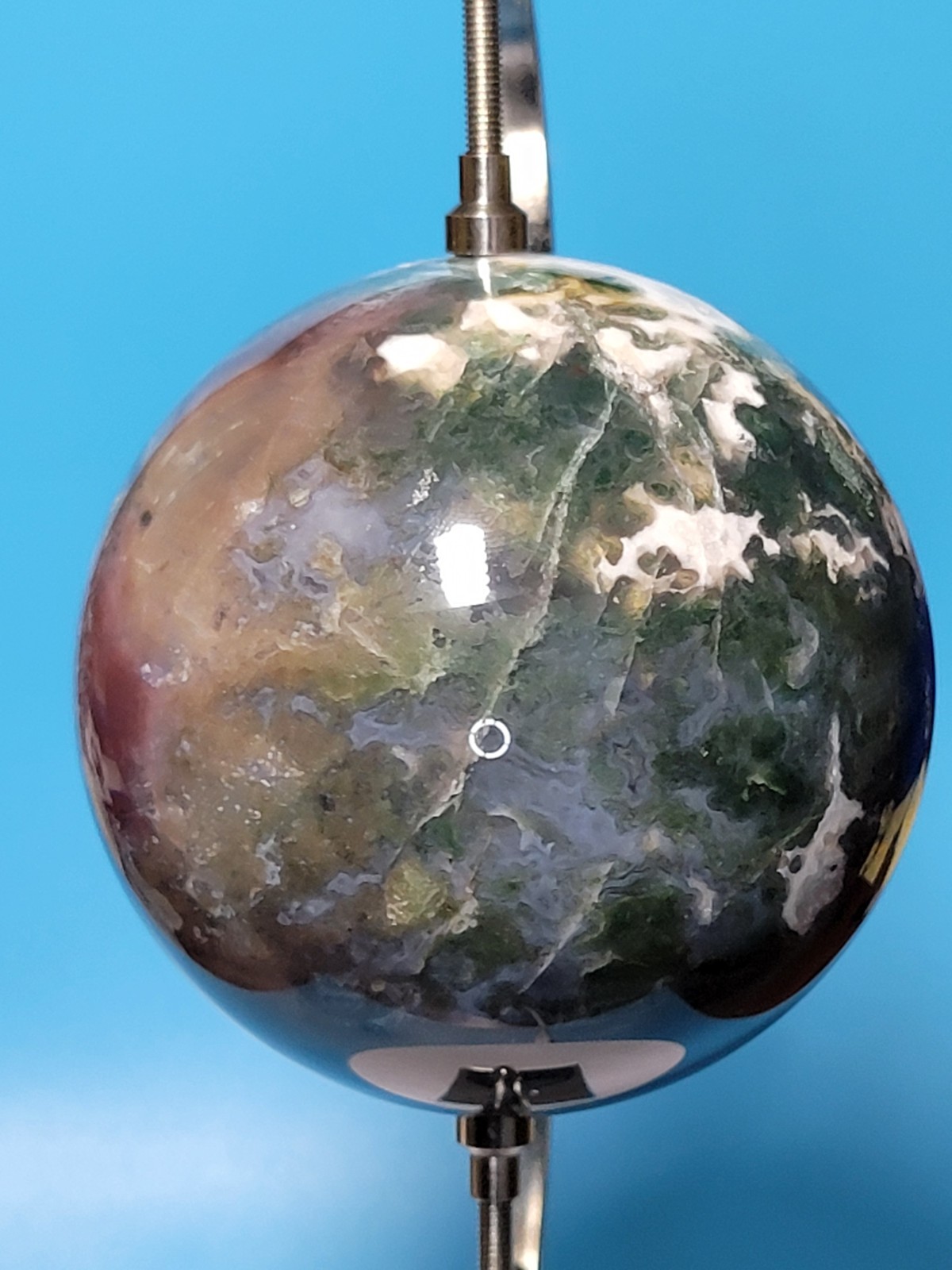 1.6 Lb Natural Aquatic Plants Agate Crystal Sphere with Aluminum Display Stand