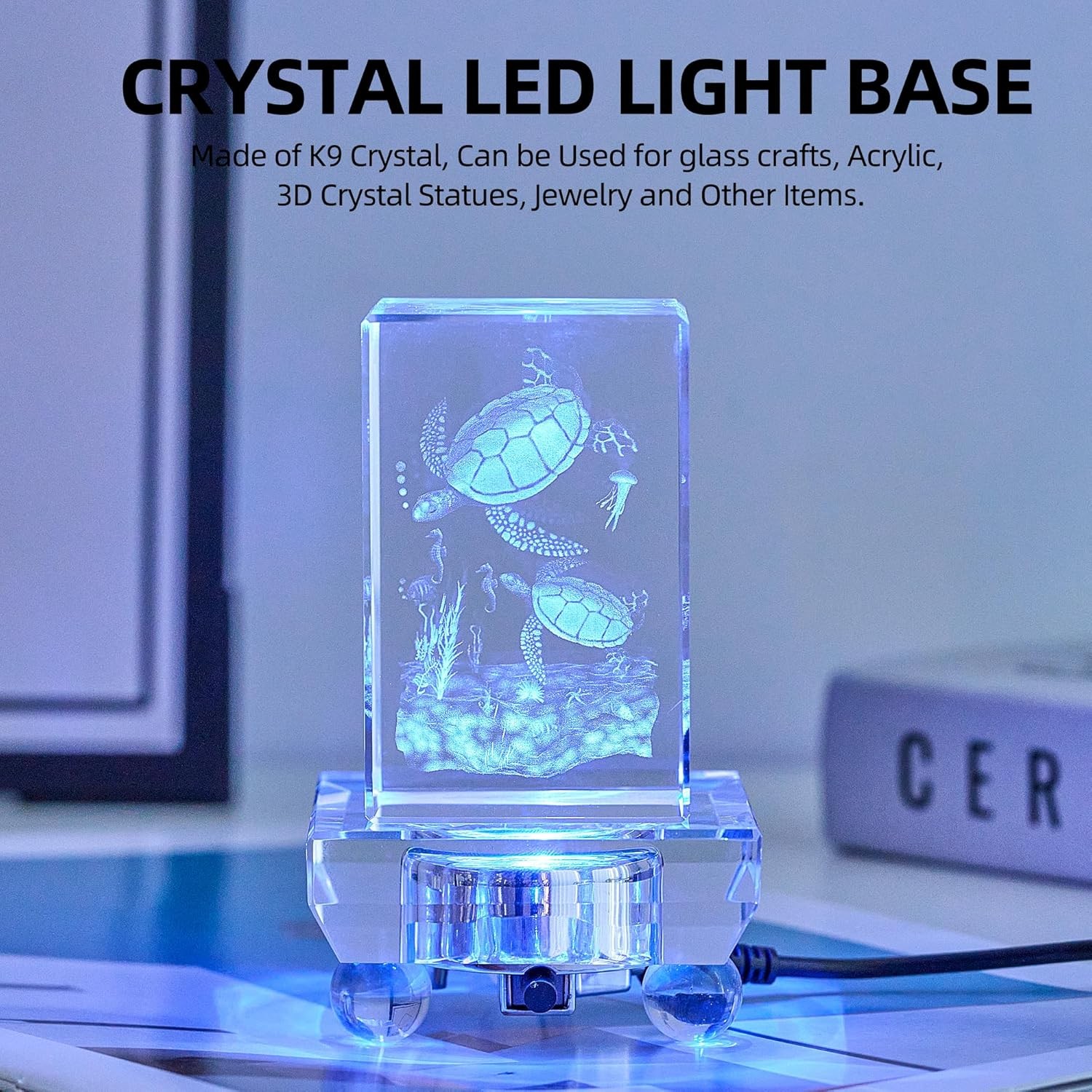 EUSTUMA LED Light Base Crystal Display Stand In A Variety of Colors,Lighted Up S