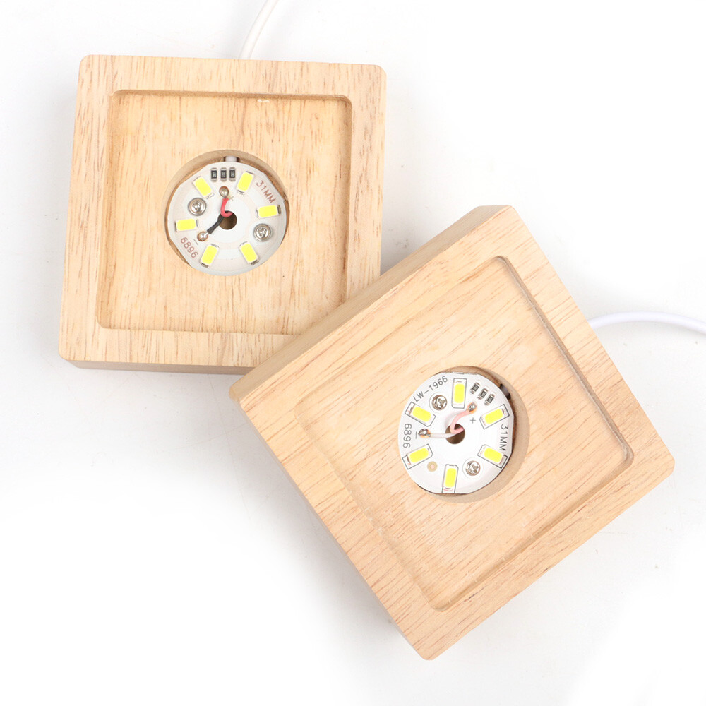 1PC Resin LED Lamp Display Base Wooden Lighted Base Stand for Laser Crystal